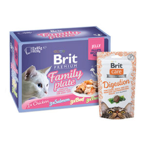 Brit Premium Fillets in Jelly Family Plate 12 x 85 g + brit digestion snack