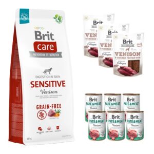 Compleet Maandpakket Brit care sensitive venison 12kg / tray natvoer/ 3 snacks