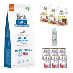 Compleet Maandpakket Brit care large lamb 12kg / tray natvoer/ 3 snacks /zalmolie