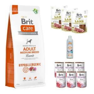 Compleet Maandpakket Brit care medium lamb 12kg / tray natvoer/ 3 snacks /zalmolie