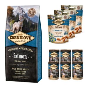 Compleet Maandpakket Carnilove zalm 12kg / tray natvoer/ 3 snacks /
