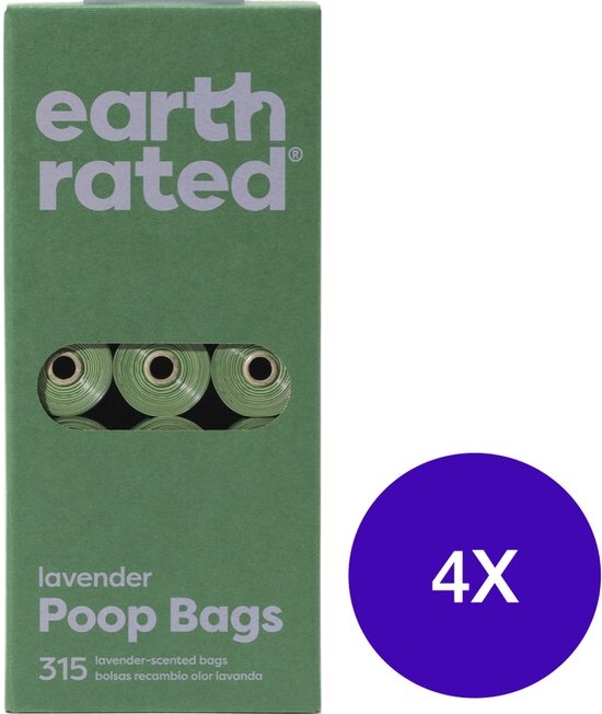 Combideal - Earth Rated Eco Poepzakjes Lavendel 21 x 15 zakjes - 4 Stuks (1260 Stuks Totaal) - Voordeelverpakking