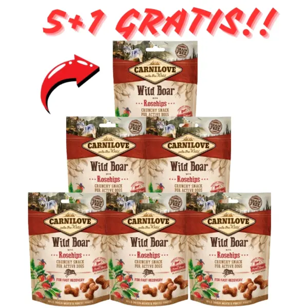Carnilove Crunchy Snack Wild Boar with Rosehips 200 g 5+1 gratis