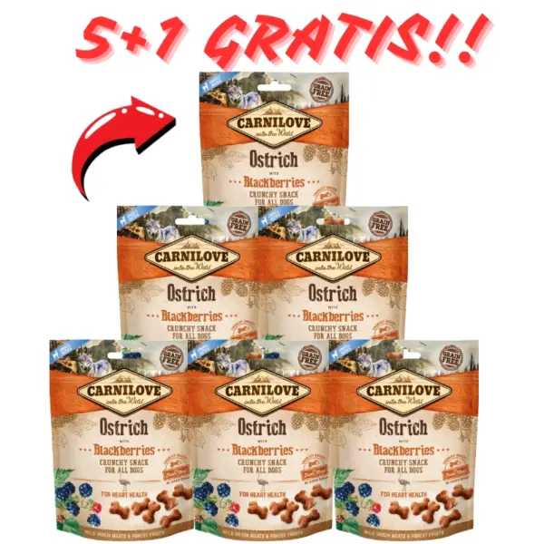 Carnilove Crunchy Snack Ostrich with Blackberries 200g 5+1 gratis