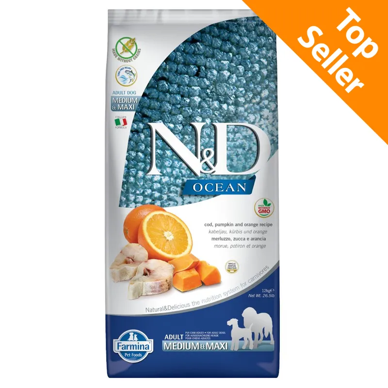 Farmina N&D Ocean Kabeljauw en Sinaasappel Adult Dog Medium & Maxi - 12 kg