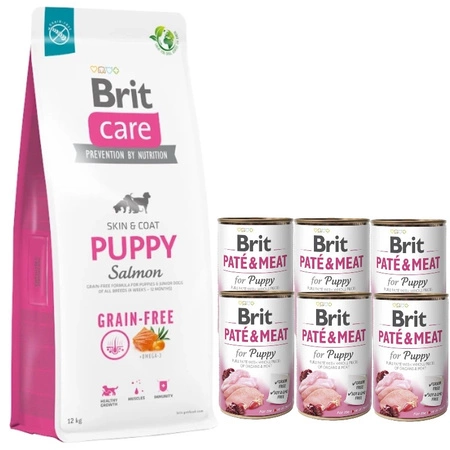 Brit Care - Dog - Grain-free Puppy - 12 kg + 6 blikken puppy natvoer