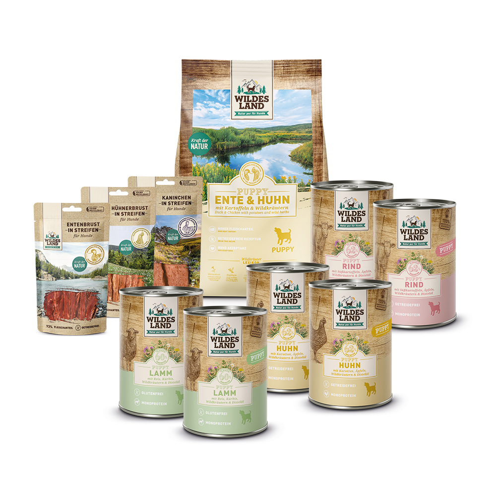 Wildes land probeerpakket Puppies snack/droogvoer/natvoer