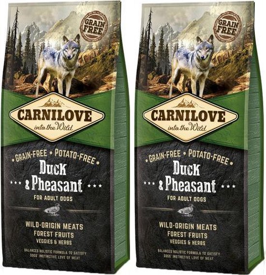 Carnilove Duck & Pheasant adult 2x12kg voordeelbundel (56€ per zak)