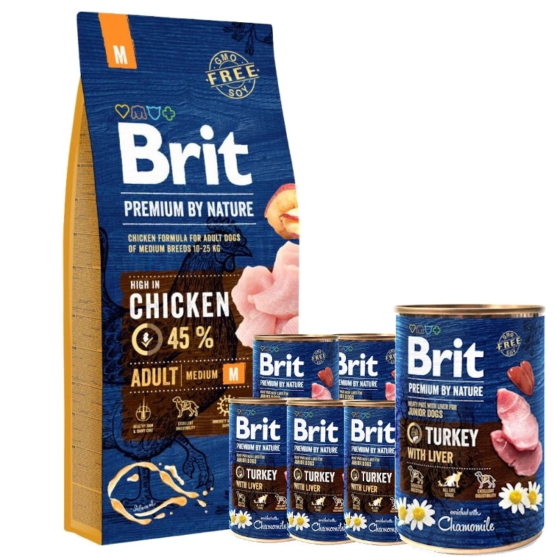 Brit Premium by nature Adult Medium 15kg met 6x400 blikvoeding