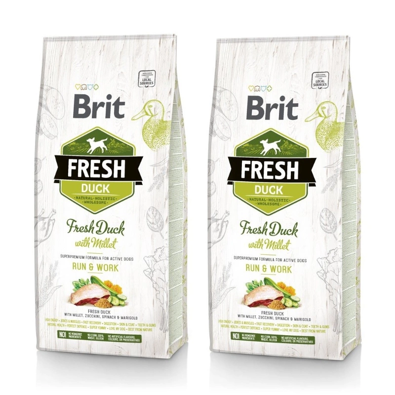 Brit Fresh Duck with Millet Active Run & Work 2x12 kg voordeelbundel (46,50€ per zak)