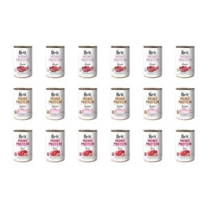 Beste probeerpakket Brit mono proteine lamb/rabbit/beef 3 beste smaken 18 blikken totaal