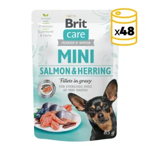 Brit Care Mini Salmon&Herring sterilised fillets in gravy 48x85gram voordeelbundel (1,25€ per zakje)