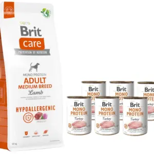 Brit Care Hypoallergenic Adult Medium Breed 12 kg + 6x400 gram Brit mono proteine turkey voordeelbundel