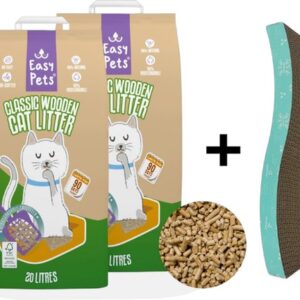 Easypets Kattenbakvulling Houtkorrel 2 x 10KG + Easypets Krabkarton Turquoise