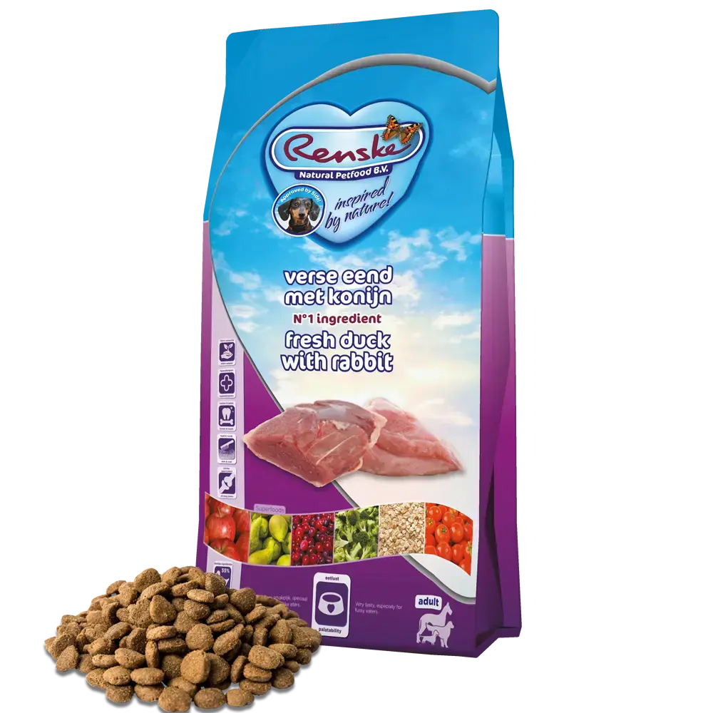 Renske Eend & Konijn 12 kg – Graanvrij hondenvoer met vers vlees