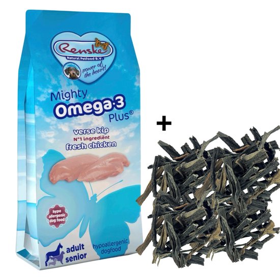 Renske Mighty Omega Plus Kip 12kg + Pens Gezonde Hondensnack 1 KG