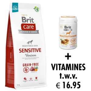 Brit Care Grain-Free Sensitive Venison 12 kg – Graanvrij Hypoallergeen + multivitamines